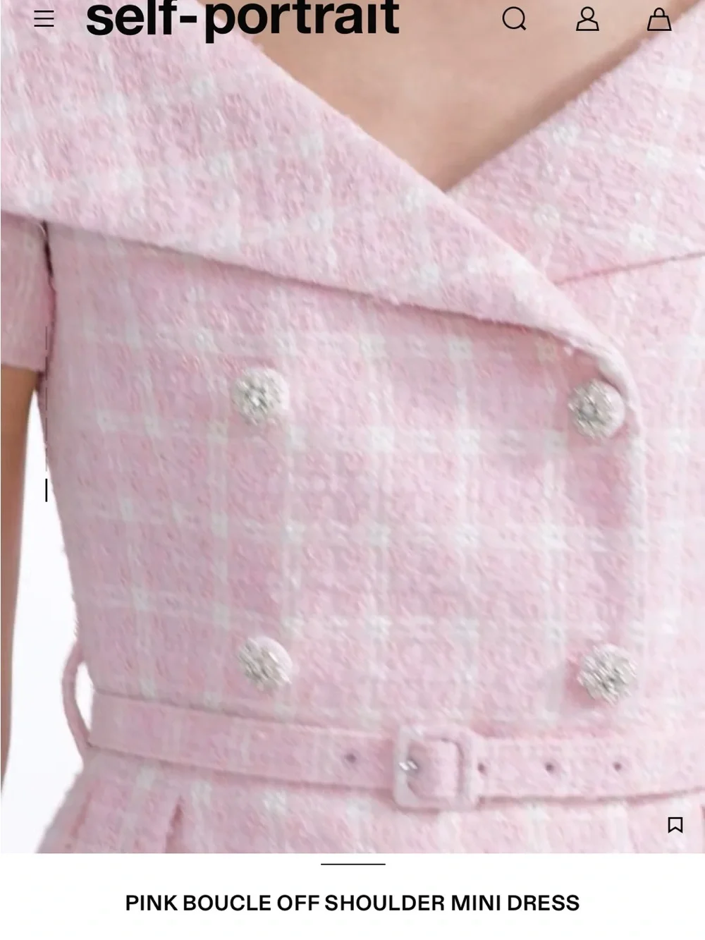 Self-Portrait Pink Bouclé Off-Shoulder Mini Dress